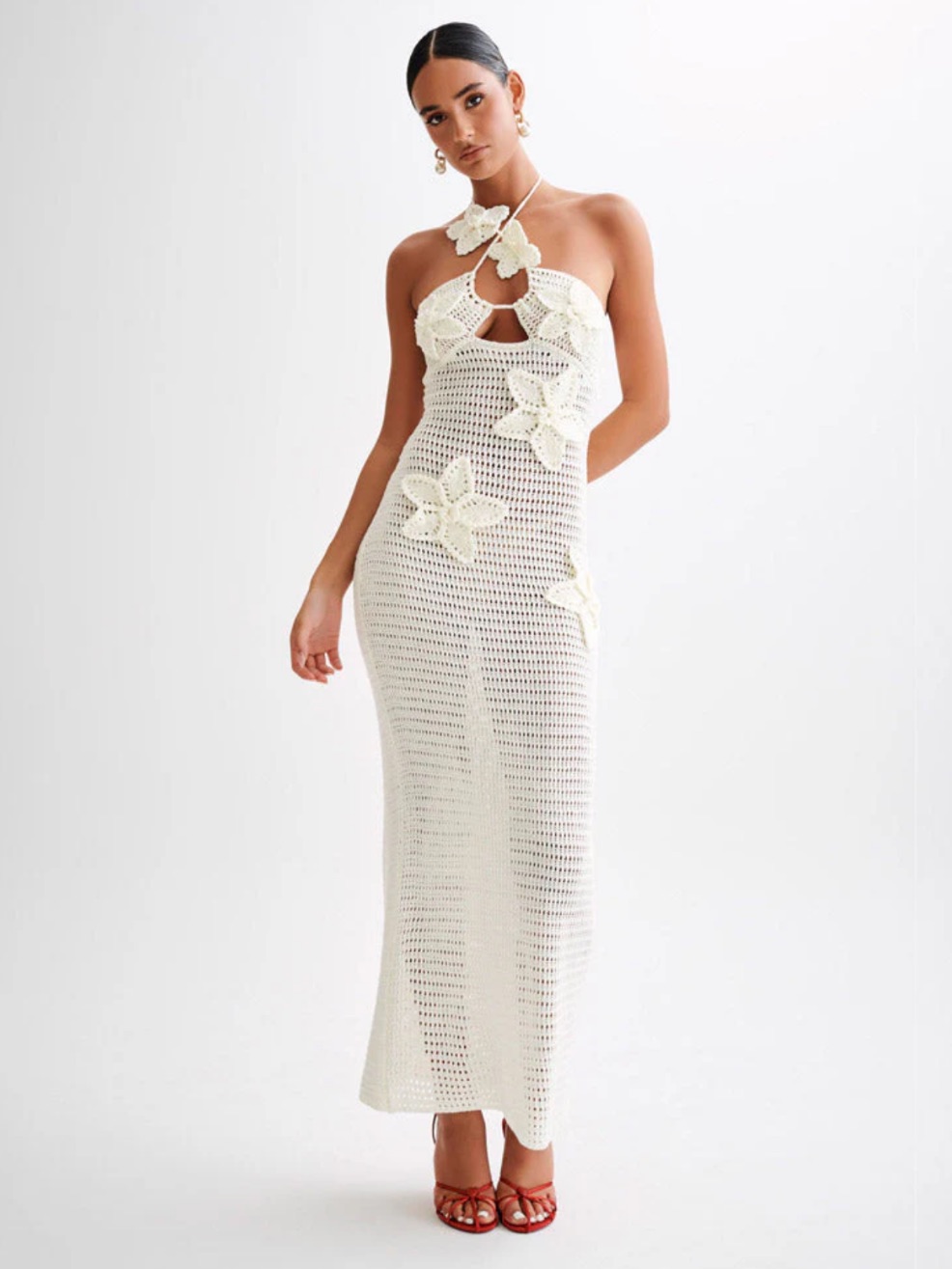 Meshki Kyla Floral Crochet Maxi Dress - Ivory